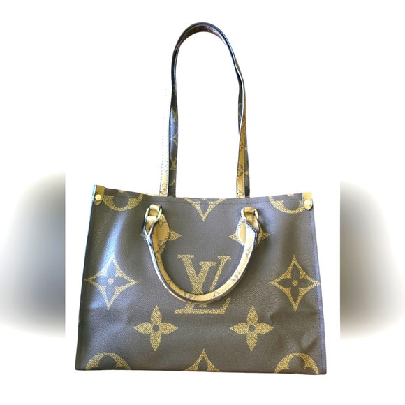 Brown and Dark Brown Structured Tote Bag with Monogram Print - Picture 13 of 14